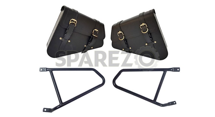 Royal Enfield Interceptor 650 Pannier Bags Pair With Mounting Rails Black      - SPAREZO